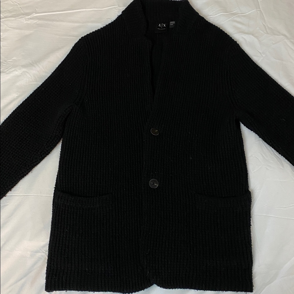 Armani Exchange Black Standard Collar Cardigan